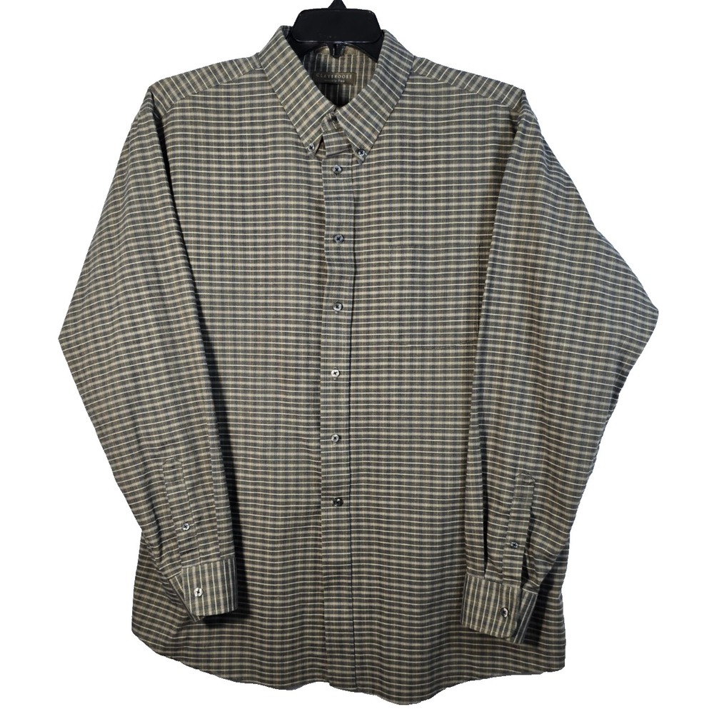 Claybrooke Mens XXL 18, 36/37, Gray/White Plaid Long Sleeve Button Down